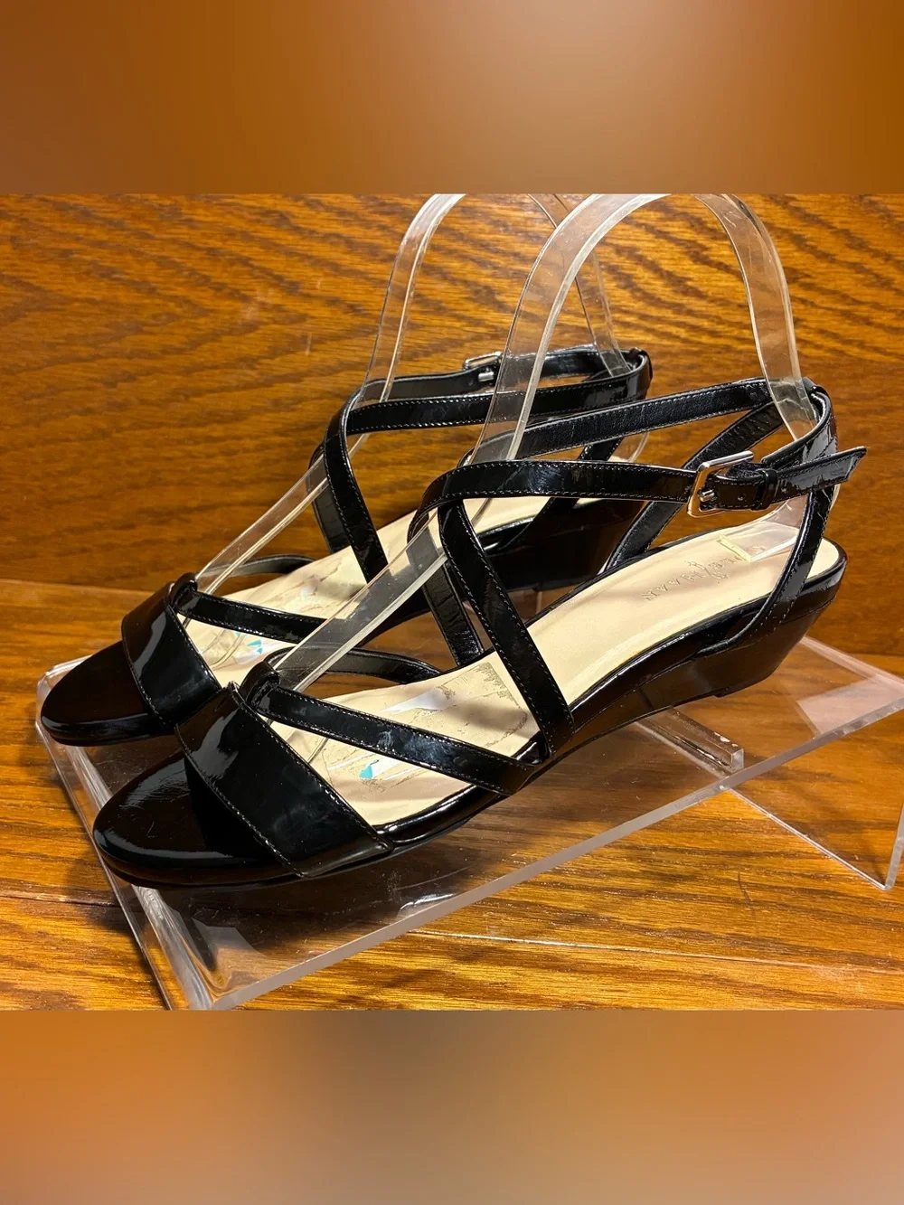 Cole Haan Black Patent Leather Strappy Wedge Sandals Size 6